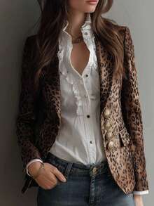 SHEIN Blazer Motif Leopard Premium, Pakaian Kantor Serbaguna untuk Awal Musim Gugur - MultiWarna - View 1