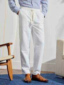 VeloEdit Men's White Summer Casual Vacation Holiday Business INS Street Skinny Cropped Pants,Basic Solid Trousers For Everyday Commuting Travel Fall - White - View 4