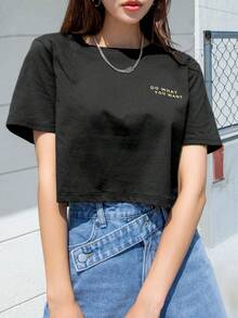 DAZY Letter Graphic Crop Tee Summer - Black - View 6