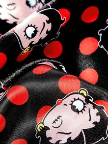 Betty Boop x SHEIN 升級版雙層布料護髮帽，寬邊彈性緞面睡眠帽，柔軟舒適，適合日常居家睡眠穿戴 - 黑色 - 查看 11