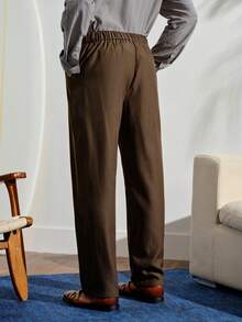 VeloEdit Men Button Detail Slant Pocket Suit Pants Formal, CeremonyFall Winter Business Commute‌ Old Money - Coffee Brown - View 3