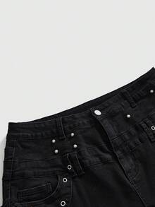 ROMWE Grunge Punk Plus Size Button Closure Casual Versatile Daily Wear Denim Jeans - Black - View 3