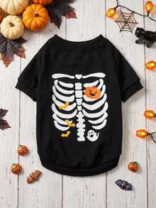 PETSIN 1pc Pumpkin Ghost Yellow Little Bat Printed Pet Halloween Black Soft Warm Anti Hair Comfortable Pet Clothing - Black - View 1