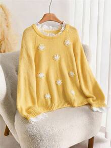 CosyJoli Plus Size Women's 3D Floral Raglan Long Sleeve Loose Casual Sweater Fall/Winter - Multicolor - View 7