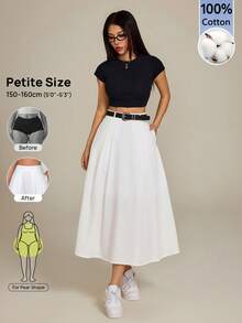 SHEIN PETITE 女款百搭純色百褶口袋休閒裙 - 白色 - 查看 1