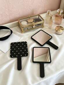 Square Handheld Makeup Mirror With Handle, HD Clear Portable Hand Mirror, Polka Dot Cosmetic Mirror For Daily Makeup & Travel - Multicolor - View 12