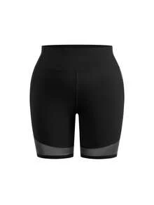 SHEIN Cheerettes Women's Plus Size Black Bike Shorts Soft Stretch Breathable Moisture Wicking Squat Proof Tummy Control Butt Lift Side Pockets For Gym Yoga - Black - View 5