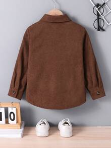 SHEIN Genkimix Kids 1件男童休閒純色鈕扣前開燈芯絨外套，秋季風格，返校季，春秋款，適合日常穿著、學校及其他場合 - 棕色 - 查看 2