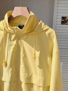 SHEIN EZwear 大尺碼女款休閒長袖拉鍊連帽外套 淡黃色 秋季 - 鵝黃色 - 查看 6