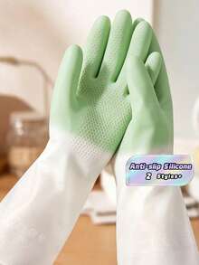 8Pcs/4Pcs Waterproof Dishwashing Gloves – Reusable, Non-Slip, Comfortable; Suitable For Kitchen And Bathroom Cleaning; Latex Material; Ambidextrous; Hand-Washable; Green & Beige Design; Kitchen Essential | Modern Kitchen Gloves | Latex Gloves - Multicolor - View 1
