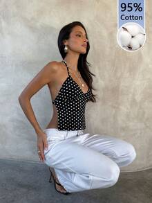 Aloruh Elegantes sexy Damen-Tanktop für den Urlaub, schwarz-weiß gepunktet, rückenfrei, Y2K Hot Girl Style, für Musikfestivals und Sommerurlaub - Schwarz und Weiss - Übersicht 7