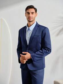 VeloEdit Men 1pc Single Button Formal Blazer Formal, Ceremony - Navy Blue - View 4