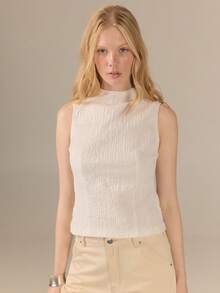 KÆRIA Hus Áo kiểu vỏ dệt - Cotton co giãn vân nổi - Trắng ngà - Phong cách hiện đại thanh lịch tối giản, Travel Edit, nhẹ, thoải mái, phù hợp văn phòng, brunch, mùa hè - trắng - Xem 5