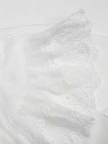 SHEIN 女童開學季荷葉領蕾絲飾邊長袖白色襯衫 - 白色 - 查看 2