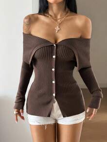 StreetHx Cardigan Wanita Polos Model Off-Shoulder Kasual Serbaguna untuk Sehari-hari - Dark Grey - View 5