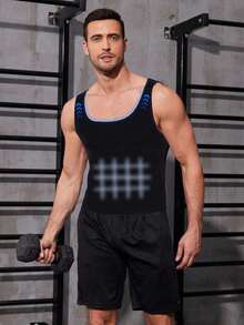 Men's Solid Color Scoop Neck Back Support Shaping Tank Top - Black - View 5