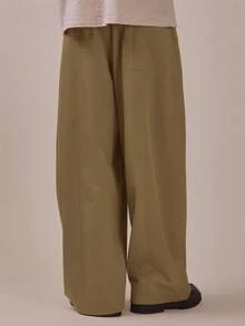 Musero Celana Panjang Model Balon dengan Lipatan di Bagian Depan Tengah, Pinggang Elastis, Saku di Jahitan Samping, Pakaian Esensial Musim Semi dan Musim Panas - Khaki - View 4