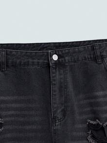 Modcrash 1 buah Celana Jeans Pria Model Lebar dengan Detail Sobek, Gaya Vintage Amerika, Kasual, Longgar, Ukuran Besar (Produk Tidak Termasuk Sabuk dan Aksesoris) Musim Gugur/Musim Dingin - Hitam - View 7