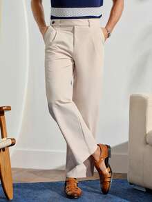 VeloEdit Solid Color Casual Straight Leg Pocket Pants, Versatile For CeremonyFall Winter Formal Business Commute‌ Old Money - Beige - View 4