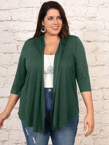 EMERY ROSE Áo cardigan nữ size lớn màu trơn, phong cách thường ngày, đa năng, mặc hàng ngày cho mùa thu - Màu xanh lá cây đậm - Xem 1