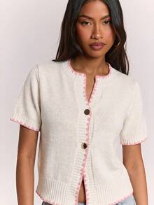 SHEIN BAE Regular Women's Gold Button Fur Knit Cardigan - Apricot - View 8