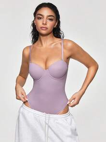 SHAPORA Women's Solid Color Spaghetti Strap Camisole Shapewear - Dusty Pink - View 6