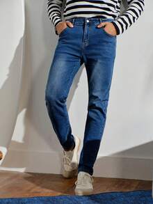 VeloEdit Men's Casual Straight-Leg Jeans With PocketsFall Winter - Dark Wash - View 4