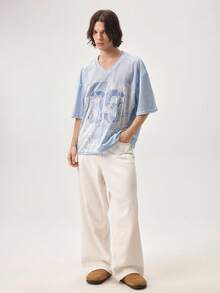 Vaulklash Men's Chinese Dragon Print V-Neck Short Sleeve Casual Fashion T-Shirt - Blue - View 6