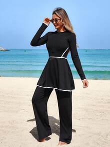 SHEIN With My Calm Women's Spring/Summer New High-End Design Sports 2 Pieces Set Jumpsuit With Pants - Black - View 5