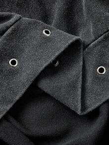 ROMWE Grunge Punk Punk Studs & Rivets Decor Versatile Autumn/Winter Comfortable Cotton-Feel Washed Effect Asymmetric Neck Pullover Sweatshirt Plus Size - Dark Grey - View 6