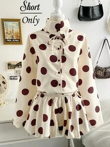 Soleia New Casual 1960s Vintage 70s Cute Brown And White Polka Dot Tulip Shorts Vacation Date Brunch Holiday Summer - Light Yellow - View 1