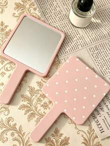 Square Handheld Makeup Mirror With Handle, HD Clear Portable Hand Mirror, Polka Dot Cosmetic Mirror For Daily Makeup & Travel - Multicolor - View 5