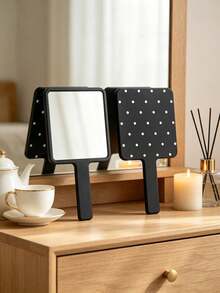 Square Handheld Makeup Mirror With Handle, HD Clear Portable Hand Mirror, Polka Dot Cosmetic Mirror For Daily Makeup & Travel - Multicolor - View 6