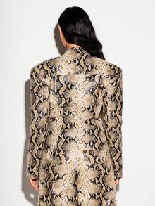 KIZN Snake Print Faux Leather Structured Blazer With Deep V Neckline And Fitted Silhouette For Evening And Night Out - Multicolor - View 4