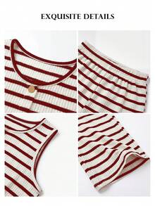 ELLERISSA BUTTON UP TANK & TROUSERS LOUNGE CO-ORD - Red and White - View 7