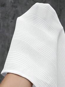 SLATEMANN Set da uomo con camicia a maniche corte casual ampia con colletto a revers, design a doppio petto e texture a nido d'ape tinta unita, e pantaloni lunghi con vita elastica - Bianco - Visualizzare 4