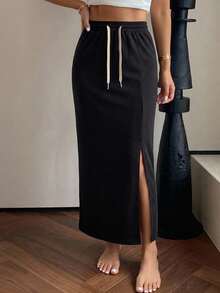 DAZY Women's Straight Long Skirt Fall - Black - View 5