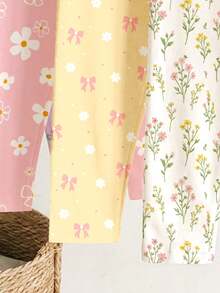 Young Girls Bohemian Floral Series, Young Girl Casual Simple Long Leggings Suitable For Autumn/Winter Daily Wear, Random 2pcs/Set - Multicolor - View 7