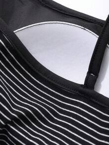 DAZY Striped Fake Collar Padded Cami Top Crop Women Tops - Black - View 7