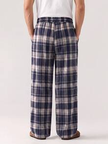 SWAVVY Celana Kotak-kotak Longgar Kasual Pria - Navy Blue - View 7