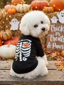 PETSIN 1pc Pumpkin Ghost Yellow Little Bat Printed Pet Halloween Black Soft Warm Anti Hair Comfortable Pet Clothing - Black - View 3