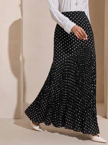 Graceveil Elegant Polka Dot Pleated Mermaid Skirt For Women - Black - View 7