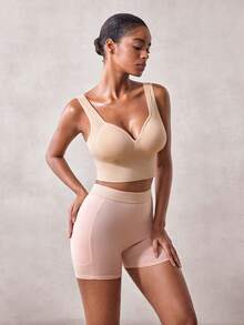 Veilyse 1 pieza Sujetador deportivo transpirable para mujer, absorbente de sudor, amortiguador de impactos, engrosado, soporte para fitness, running, yoga, ropa interior deportiva, top deportivo - Albaricoque - Ver 5