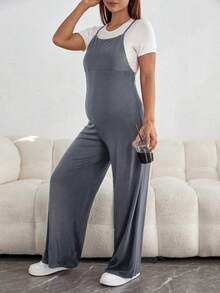 SHEIN Mono de maternidad casual versátil de unicolor - Gris Oscuro - Ver 5