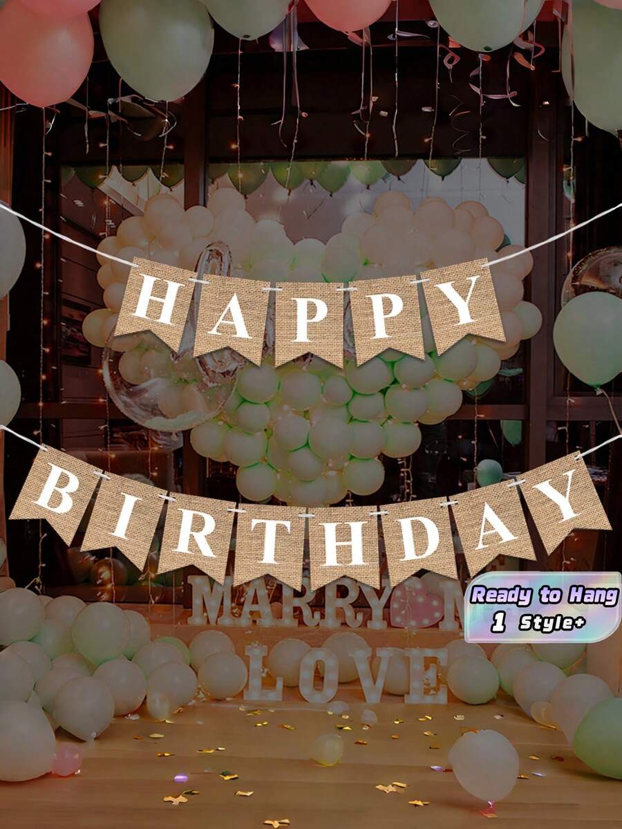 1Set Happy Birthday Linen Wood Tone Double Tail Pennant Banner Minimalist Style Triangle Flag Party Decor For Birthday Camping Home Store Photo Background All Scene Atmosphere Decoration Supply - Happy Birthday (Linen) - View 1