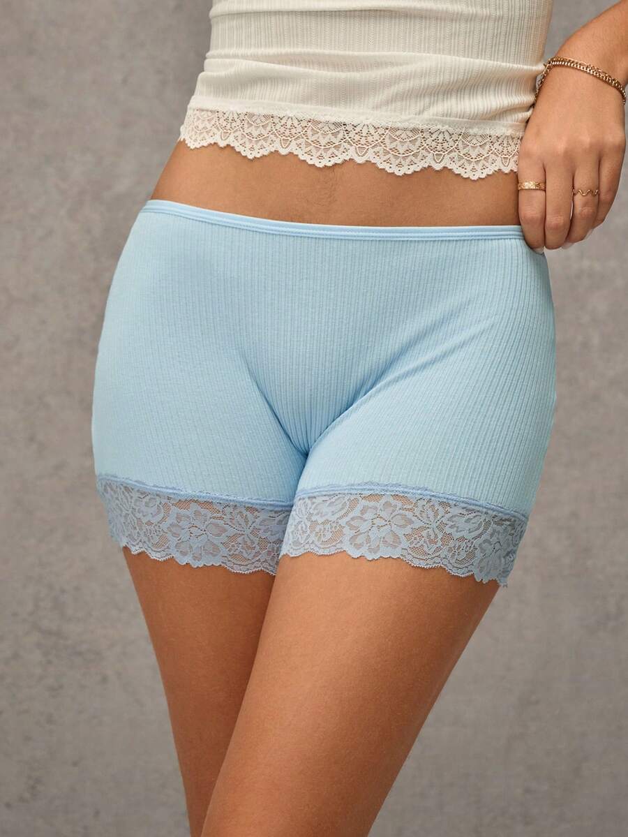 Esseday Women's Lace Patchwork Sexy Daily Safety Shorts - Blue - View 1