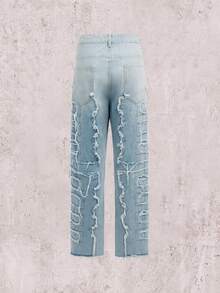 Skyrend Men's Plus Size Solid Black Creative Tassel Denim Pants, Emo Style Gothic Punk Streetwear For Emo Boy Fall/Autumn/Winter Grunge - Medium Wash - View 6
