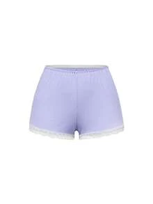 ROMWE Ribbed Lace Camisole & Shorts Casual Pajama Set - Mauve Purple - View 7