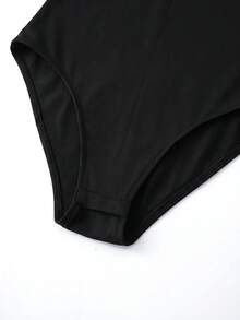 SHEIN BASICS Plus Size Casual Sexy Versatile Long Sleeve Bodysuit Autumn Going Out Formal Black And White - Black - View 8