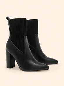 CUCCOO BASICS Pointed Thick Heel Stylish Elegant Commuting Simple Daily All-Match Versatile Knitted Women's Boots Medium Boots Women's Ankle Boots Fall Shoes - Black 2 - View 4